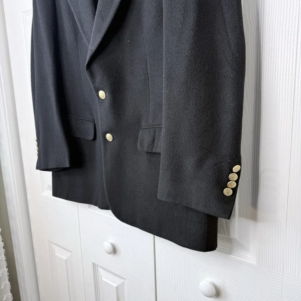 WALLACHS 100% Camel Hair Blazer Black Gold Buttons Sport Coat Mens‎ 44 Old Money